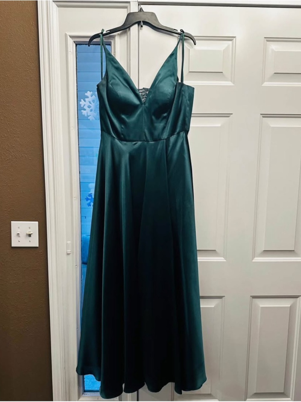 Emerald Green Satin Spaghetti Strap Dress